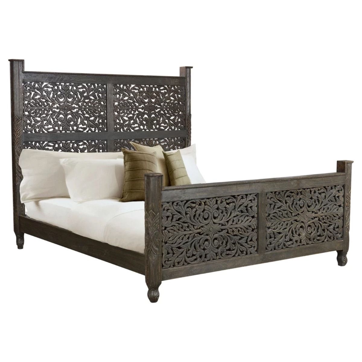 Sasha - Hand Carved Indian Solid Wooden Bed Frame – handcrafted solid wood furniture