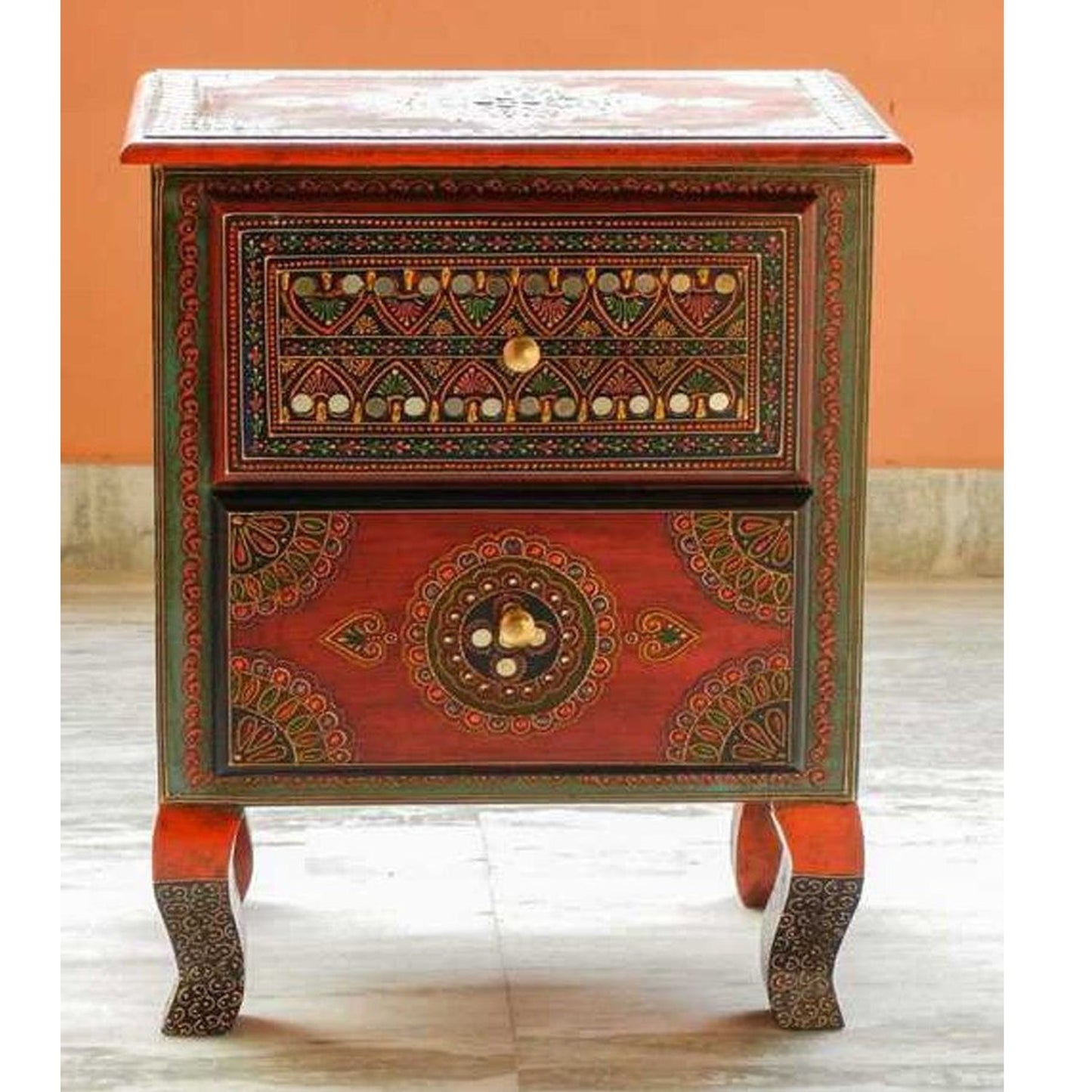 SASI Indian Solid Mango Wooden Hand Carved Bedside cabinet/ Nightstand /Side table – handcrafted solid wood furniture
