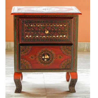 SASI Indian Solid Mango Wooden Hand Carved Bedside cabinet/ Nightstand /Side table – handcrafted solid wood furniture