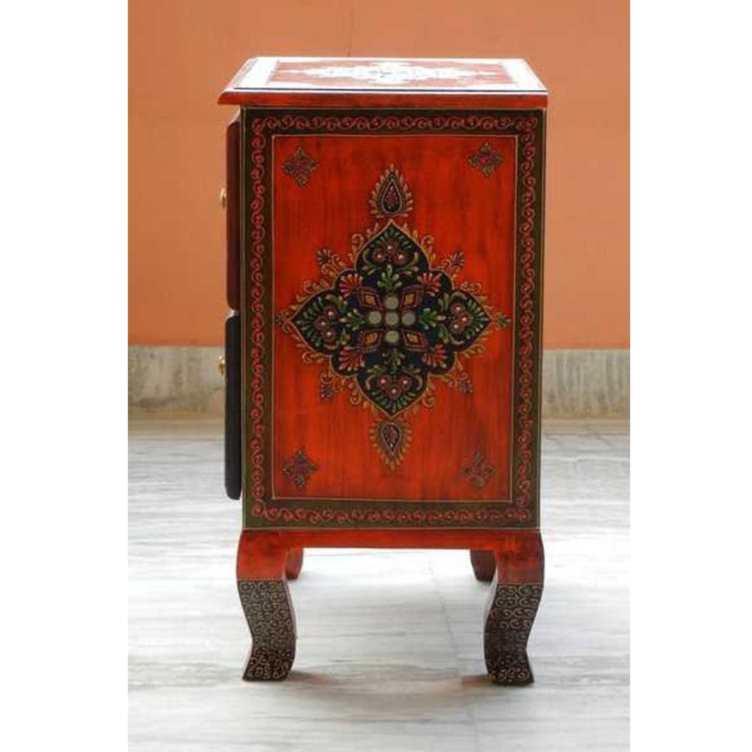 SASI Indian Solid Mango Wooden Hand Carved Bedside cabinet/ Nightstand /Side table – handcrafted solid wood furniture