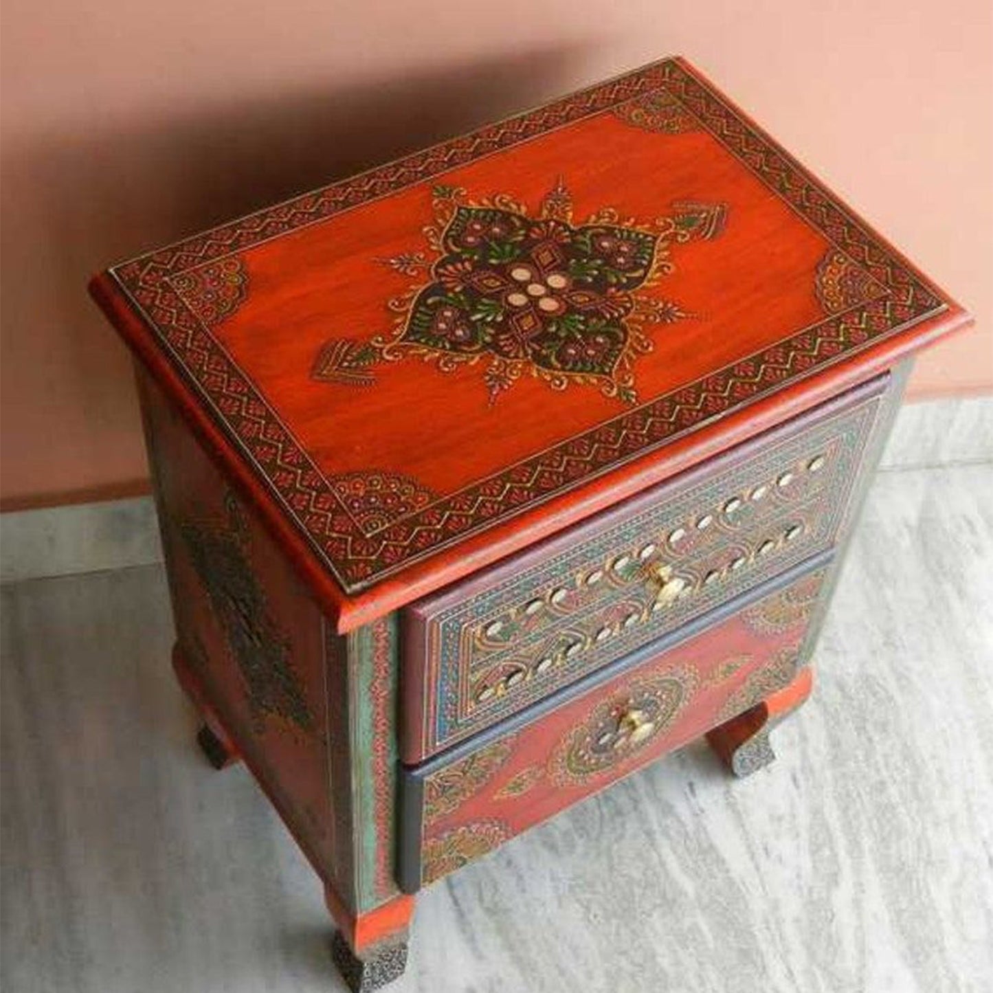 SASI Indian Solid Mango Wooden Hand Carved Bedside cabinet/ Nightstand /Side table – handcrafted solid wood furniture