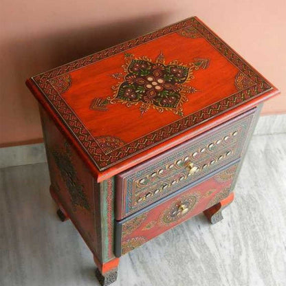 SASI Indian Solid Mango Wooden Hand Carved Bedside cabinet/ Nightstand /Side table – handcrafted solid wood furniture