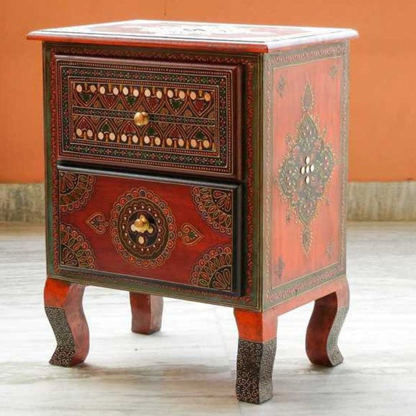 SASI Indian Solid Mango Wooden Hand Carved Bedside cabinet/ Nightstand /Side table – handcrafted solid wood furniture