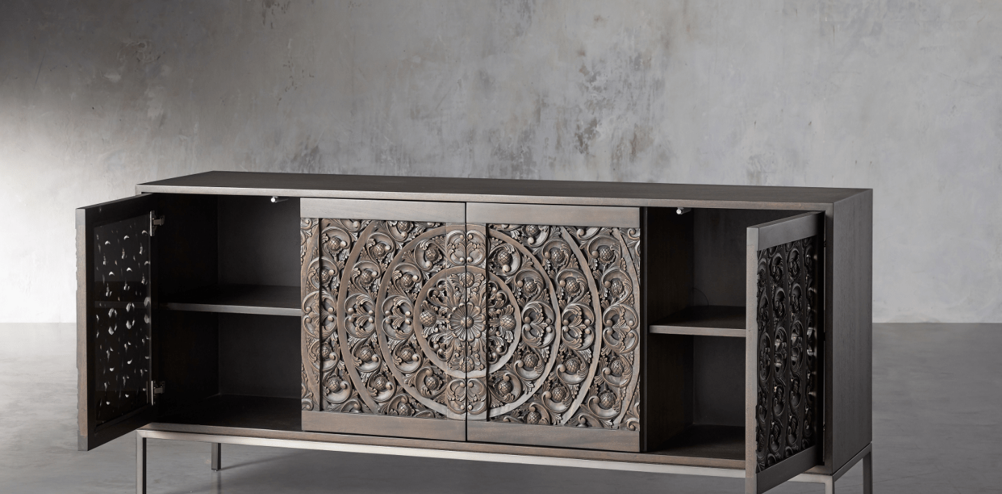 SEEF Hand Carved Media Console – handcrafted solid wood furniture