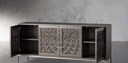 SEEF Hand Carved Media Console – handcrafted solid wood furniture