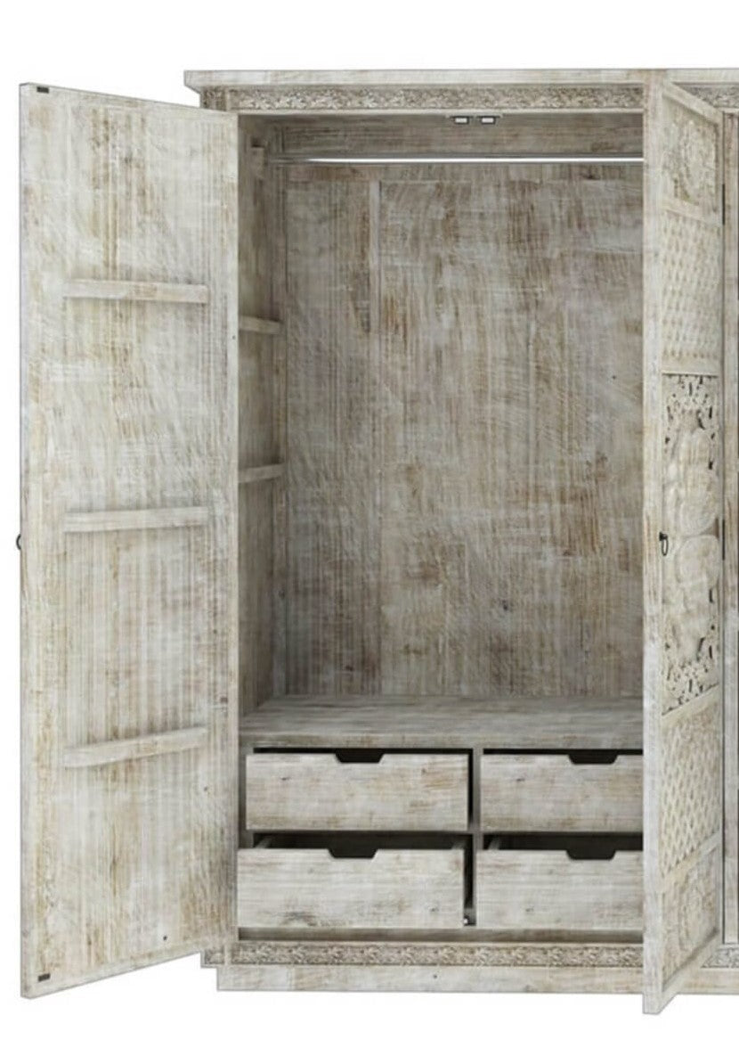 Juffair Hand Carved Solid Wood Armoire