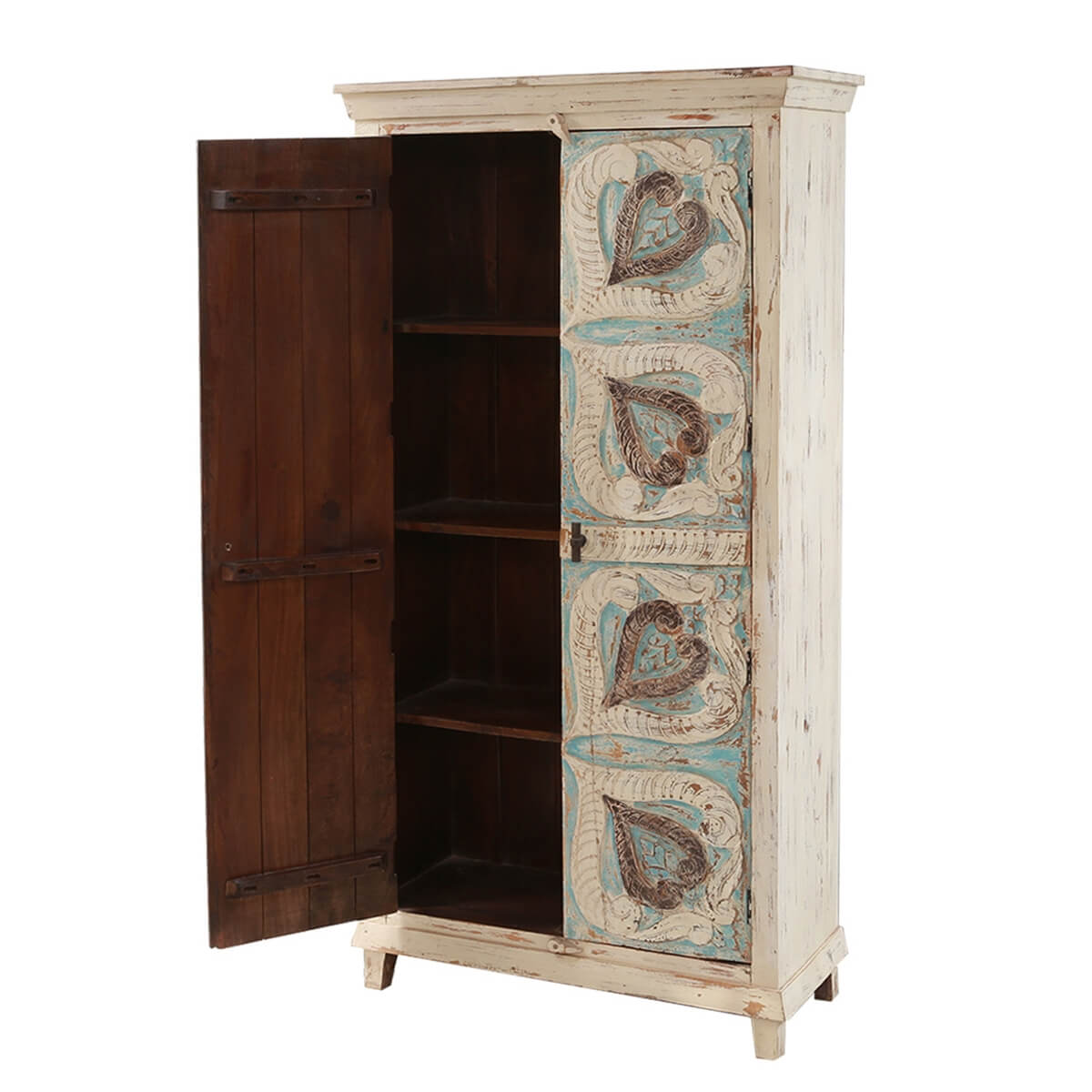 Mimosa Distressed White Hand-carved Solid Wood Vintage Armoire