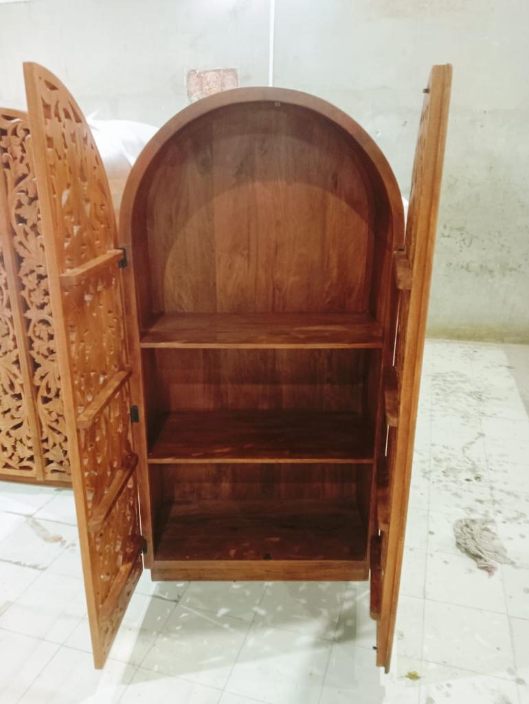 Sitra Arched Natural Floral Hand Carved Wood Storage Cabinet – handcrafted solid wood furniture