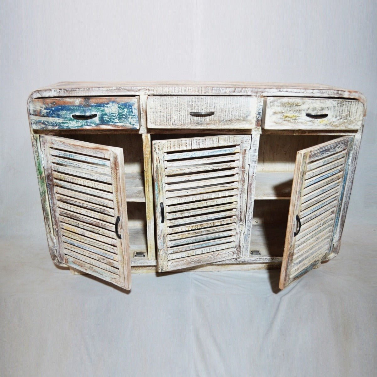 Slavage Sideboard Buffet Hutch Table with 3 Doors by Hibashi Furniture – handcrafted solid wood furniture made in India