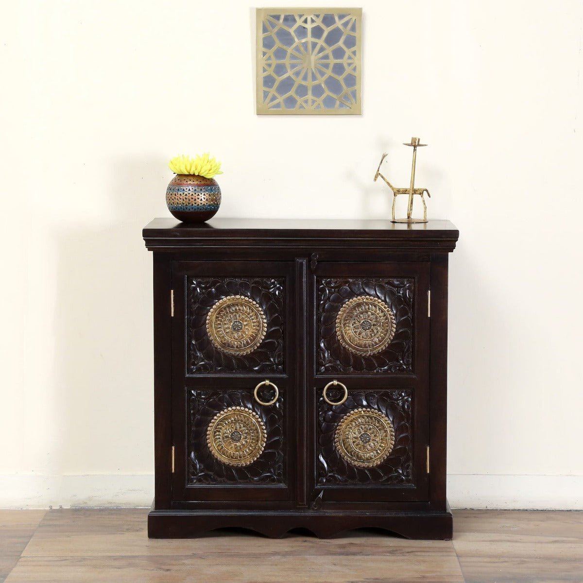 Small Antique Brass Decor Sideboard/Cabinet – handcrafted solid wood furniture