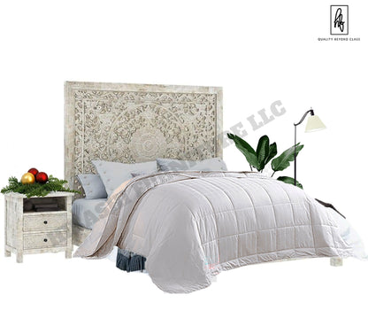 Sunflower Design Hand Carved Solid Wooden Bed Frame – handcrafted solid wood furniture
