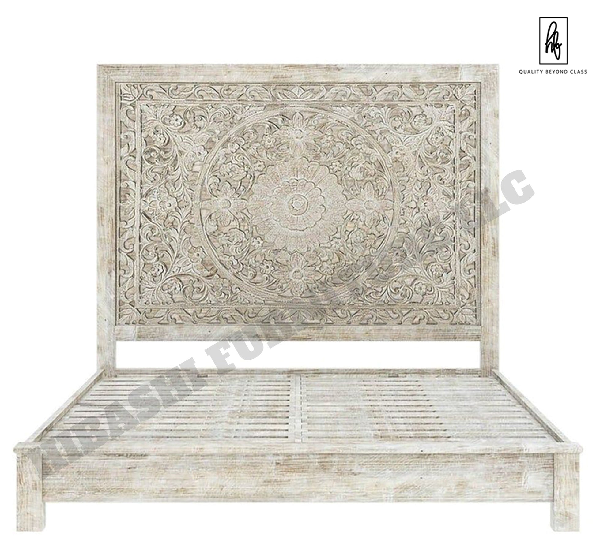 Sunflower Design Hand Carved Solid Wooden Bed Frame – handcrafted solid wood furniture
