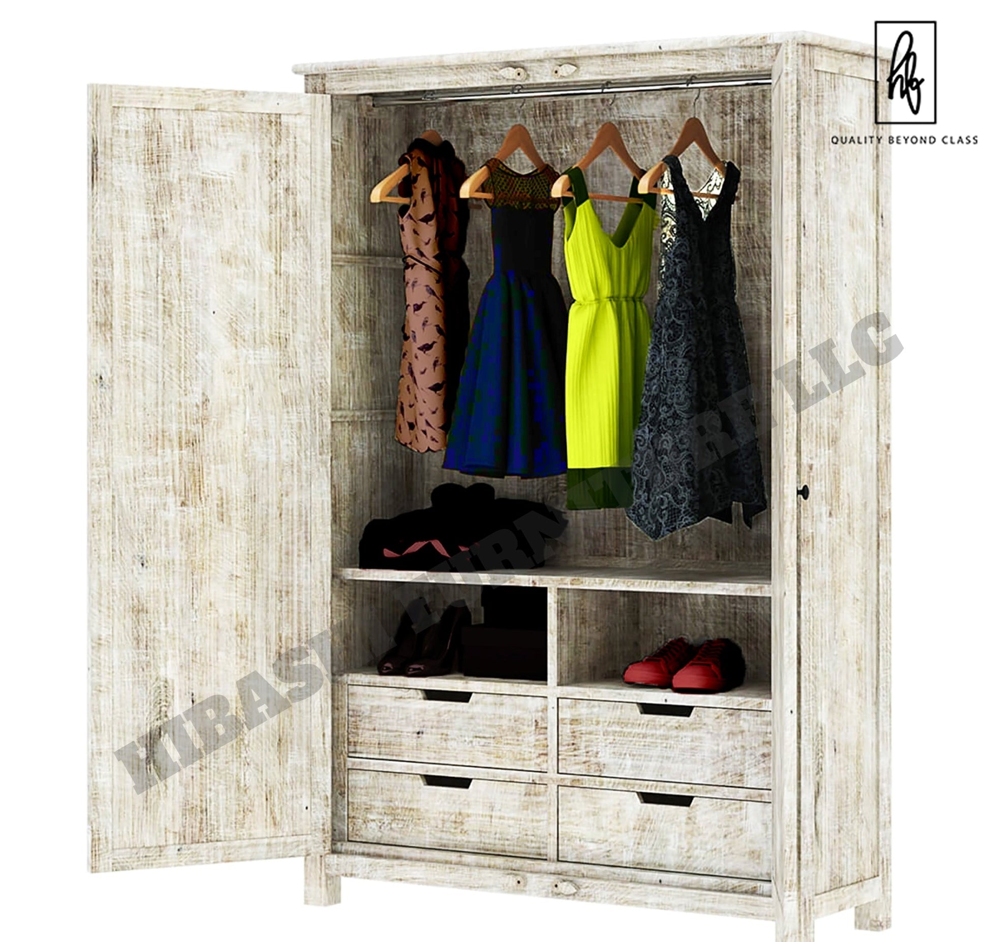 Sunflower Hand carved Solid Wood Large White Wardrobe Armoire – handcrafted solid wood furniture