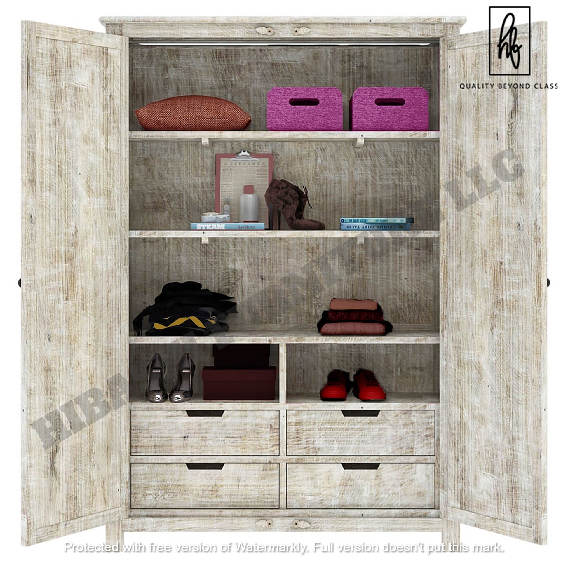 Sunflower Hand carved Solid Wood Large White Wardrobe Armoire – handcrafted solid wood furniture