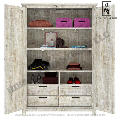 Sunflower Hand carved Solid Wood Large White Wardrobe Armoire – handcrafted solid wood furniture