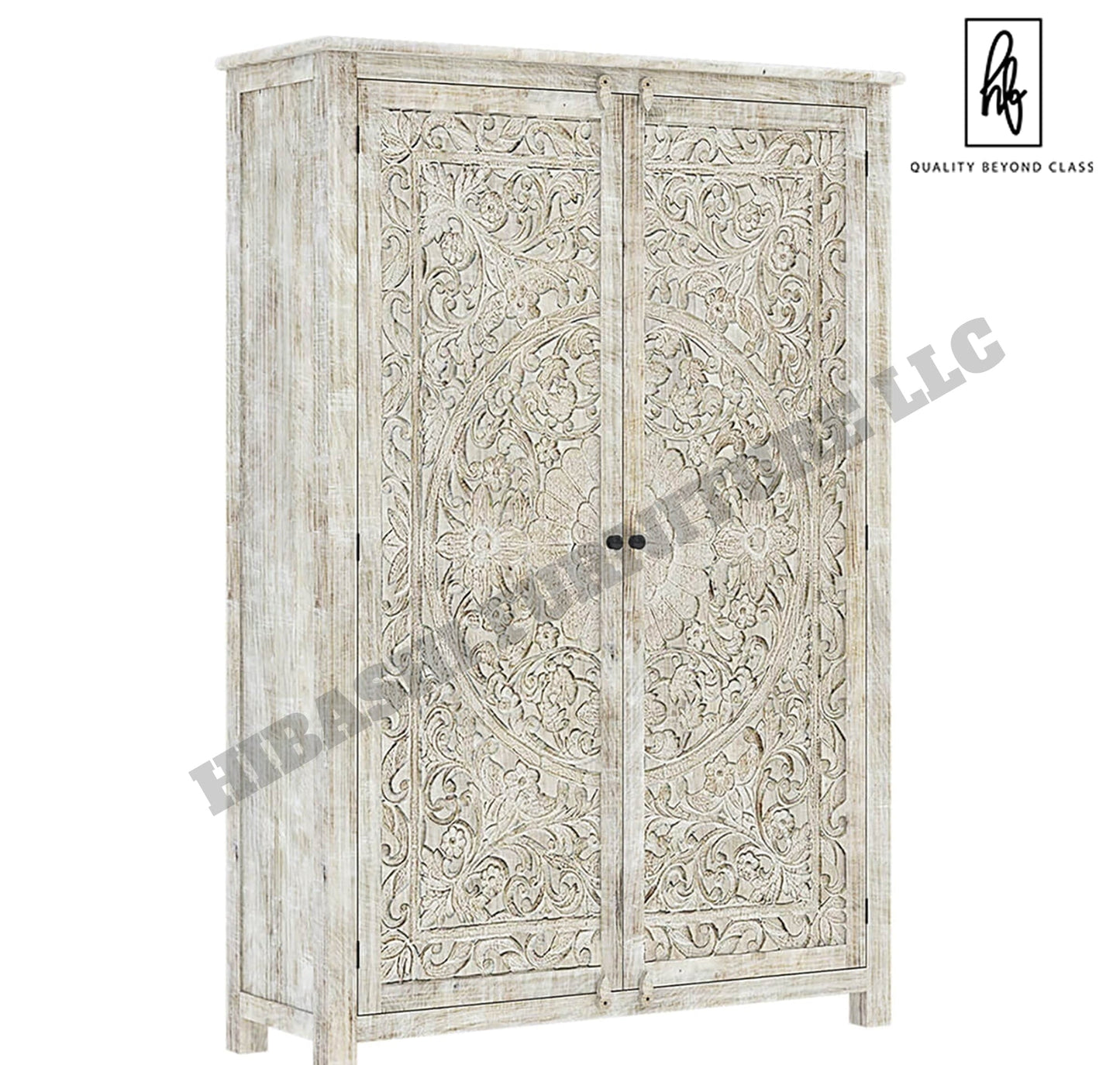 Sunflower Hand carved Solid Wood Large White Wardrobe Armoire – handcrafted solid wood furniture