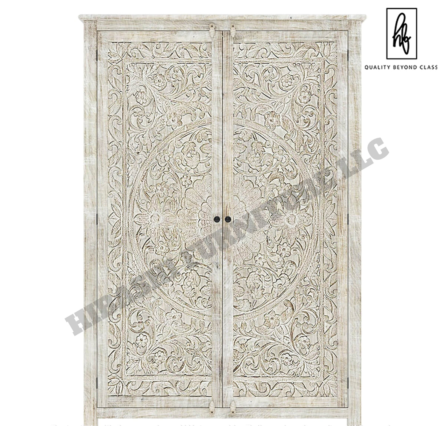 Sunflower Hand carved Solid Wood Large White Wardrobe Armoire – handcrafted solid wood furniture