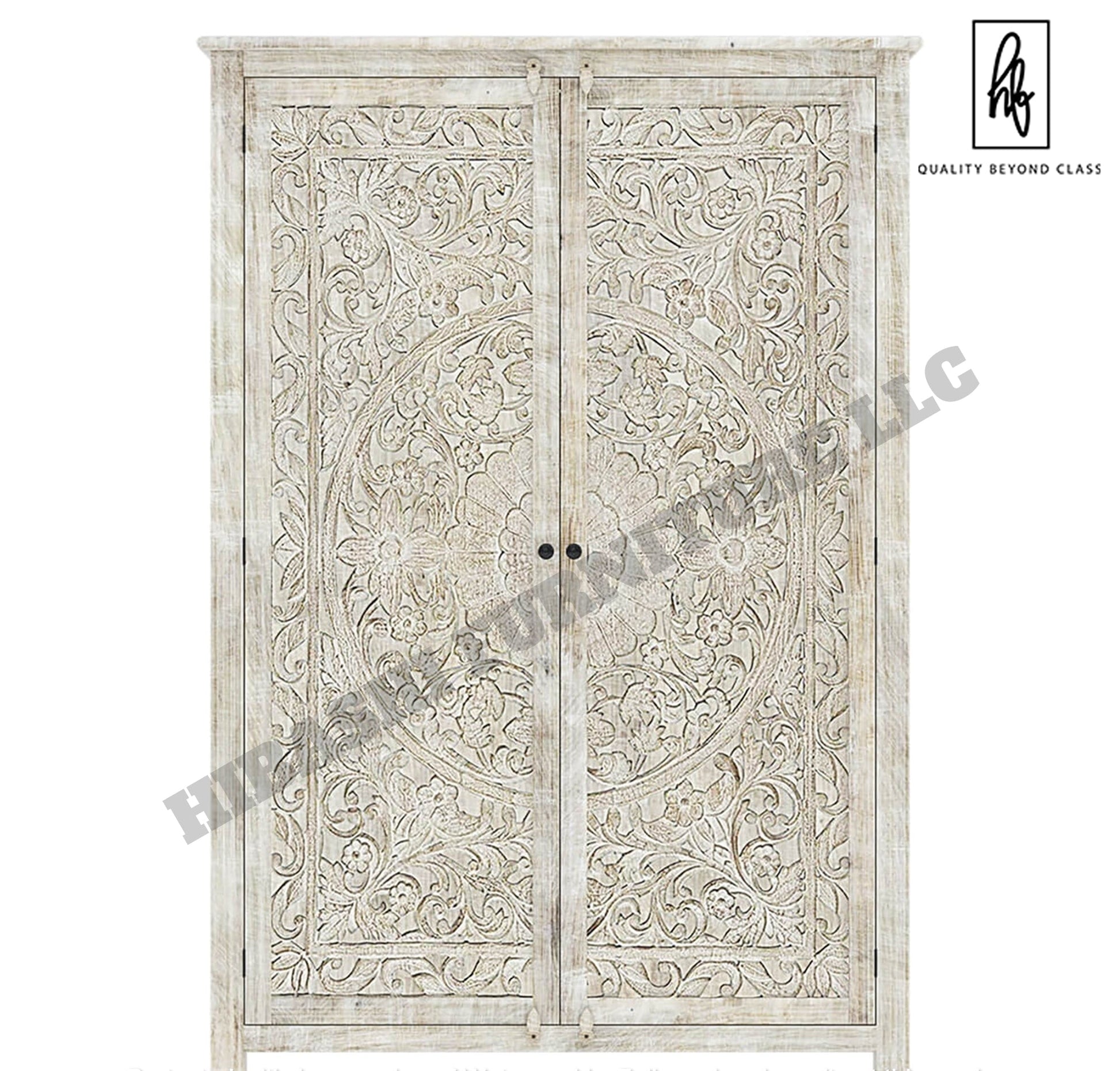 Sunflower Hand carved Solid Wood Large White Wardrobe Armoire – handcrafted solid wood furniture