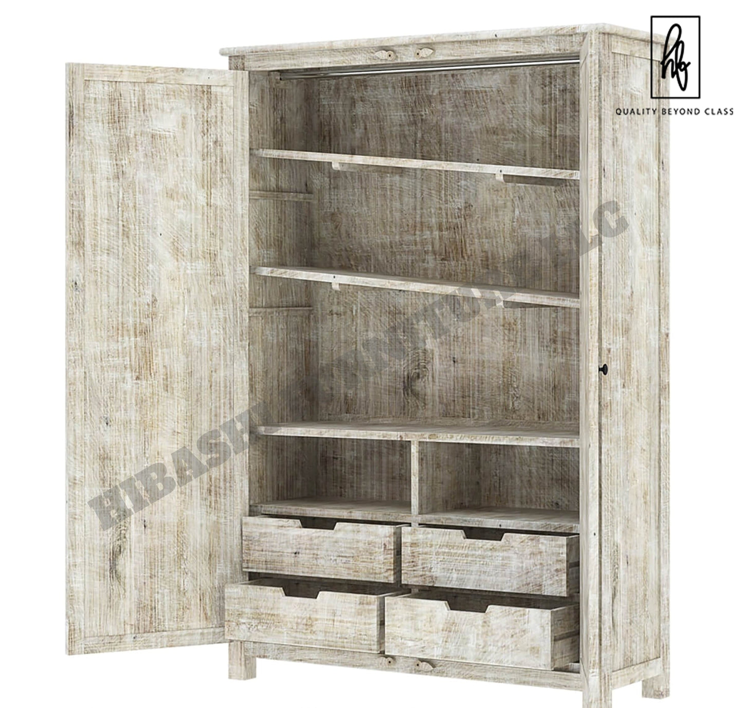 Sunflower Hand carved Solid Wood Large White Wardrobe Armoire – handcrafted solid wood furniture
