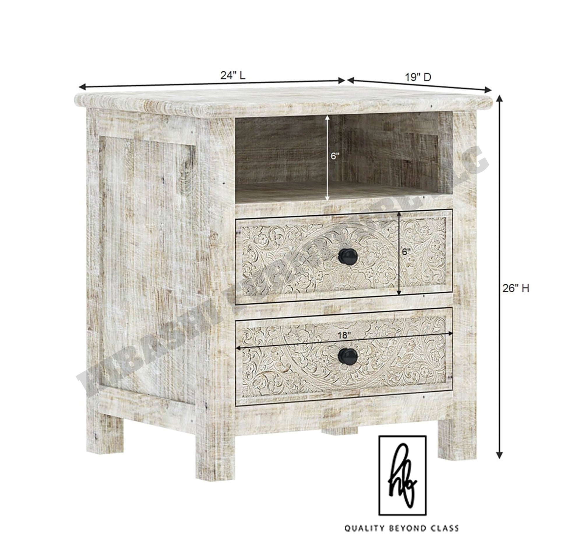 Sunflower Hand carved Solid Wood White Nightstand With Drawer – handcrafted solid wood furniture