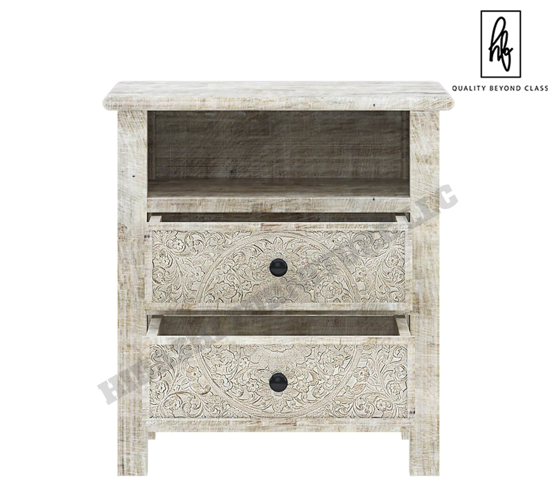 Sunflower Hand carved Solid Wood White Nightstand With Drawer – handcrafted solid wood furniture