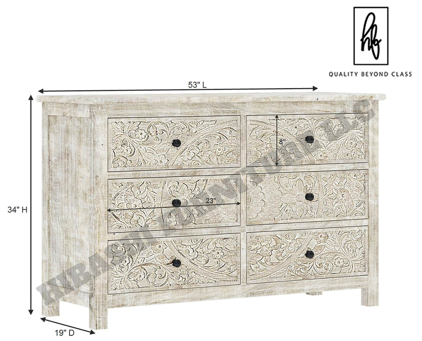 Sunflower Handcarved Solid Wood 6 Drawer White Bedroom Dresser – handcrafted solid wood furniture