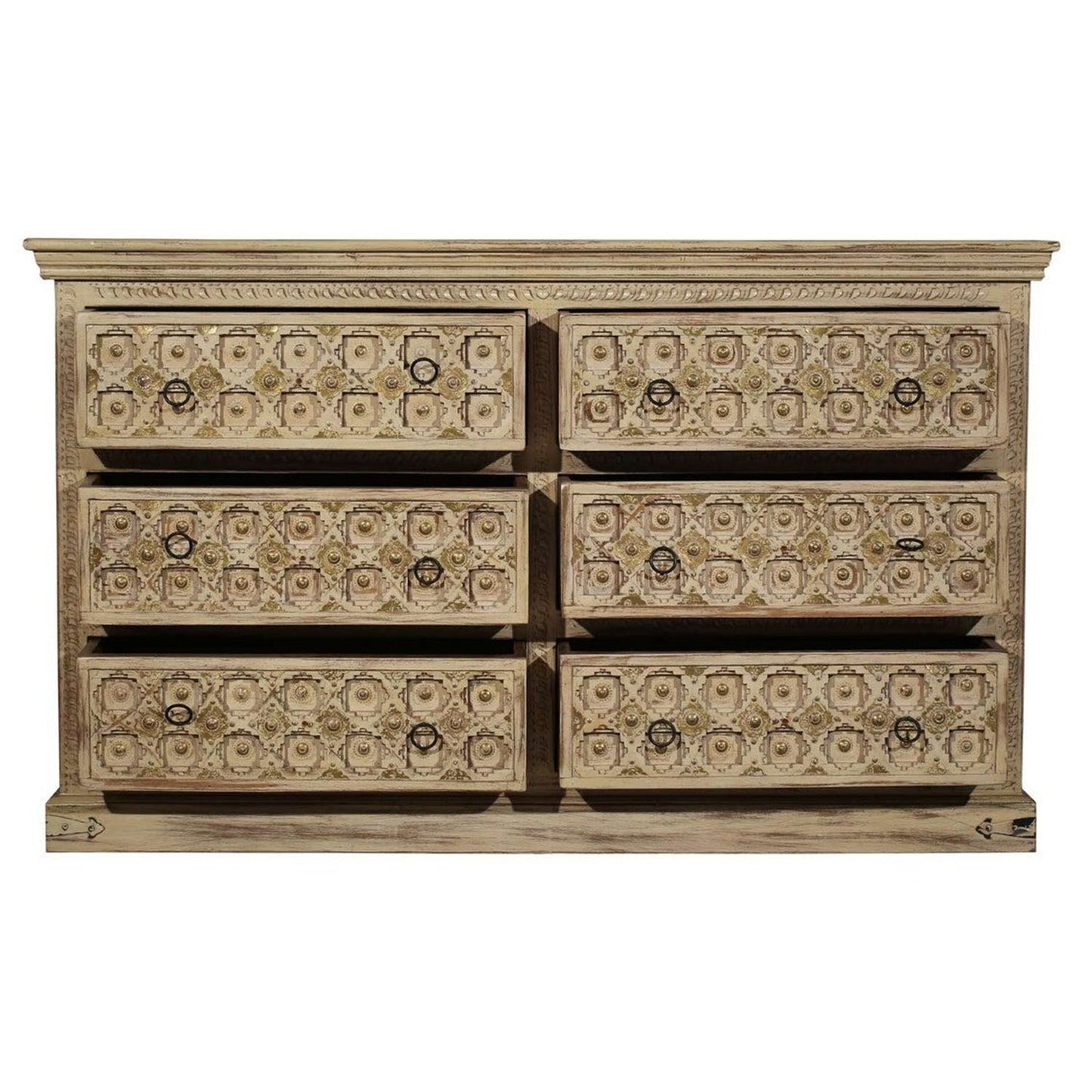 SUTE Hand Carved Six Drawers Solid Mango Wood Dresser – handcrafted solid wood furniture