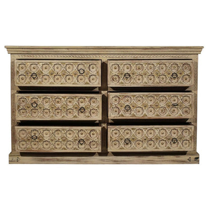 SUTE Hand Carved Six Drawers Solid Mango Wood Dresser – handcrafted solid wood furniture