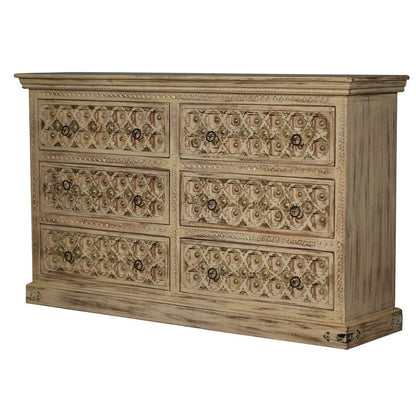 SUTE Hand Carved Six Drawers Solid Mango Wood Dresser – handcrafted solid wood furniture