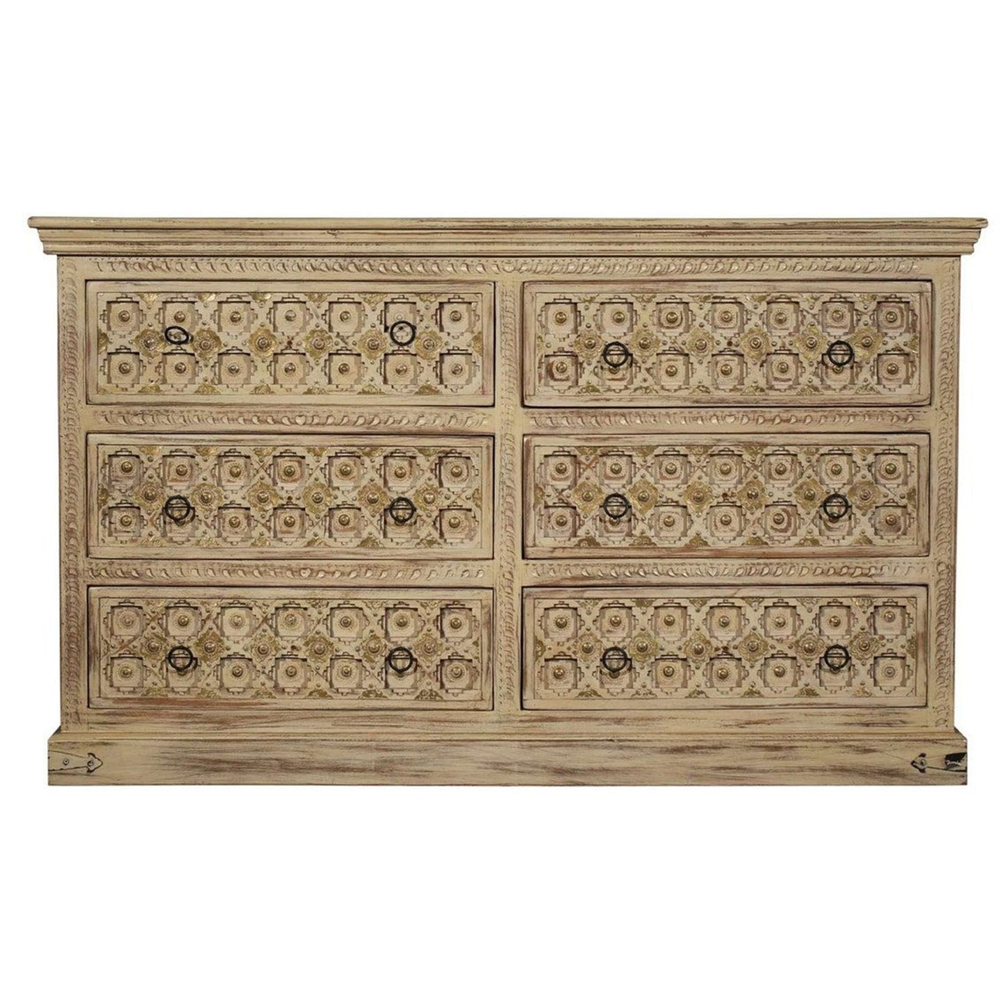 SUTE Hand Carved Six Drawers Solid Mango Wood Dresser – handcrafted solid wood furniture
