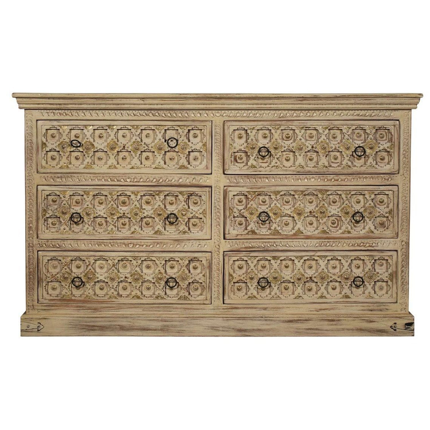 SUTE Hand Carved Six Drawers Solid Mango Wood Dresser – handcrafted solid wood furniture