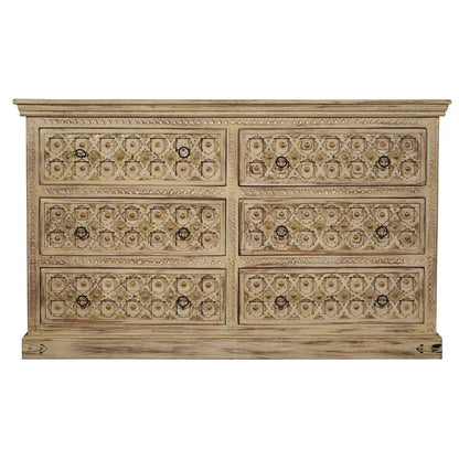SUTE Hand Carved Six Drawers Solid Mango Wood Dresser – handcrafted solid wood furniture
