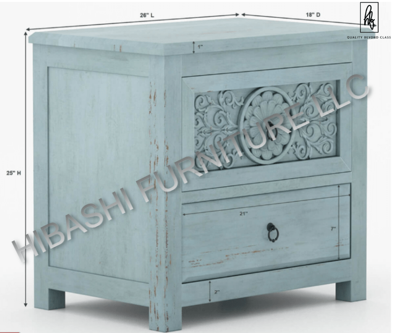 Tallaq Hand Carved Solid Mango Wood Bedside Table – handcrafted solid wood furniture