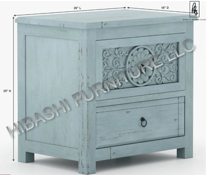 Tallaq Hand Carved Solid Mango Wood Bedside Table – handcrafted solid wood furniture