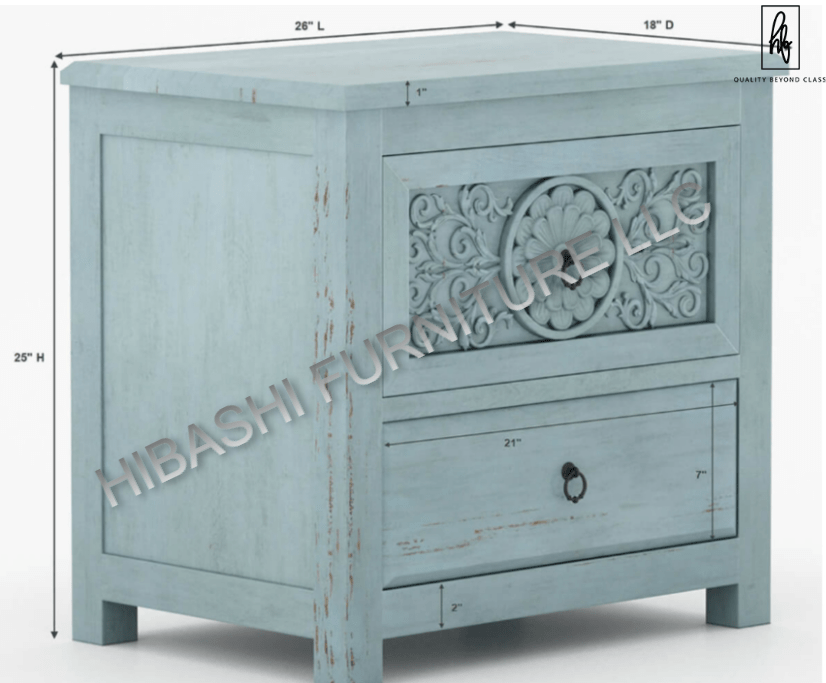 Tallaq Hand Carved Solid Mango Wood Bedside Table – handcrafted solid wood furniture