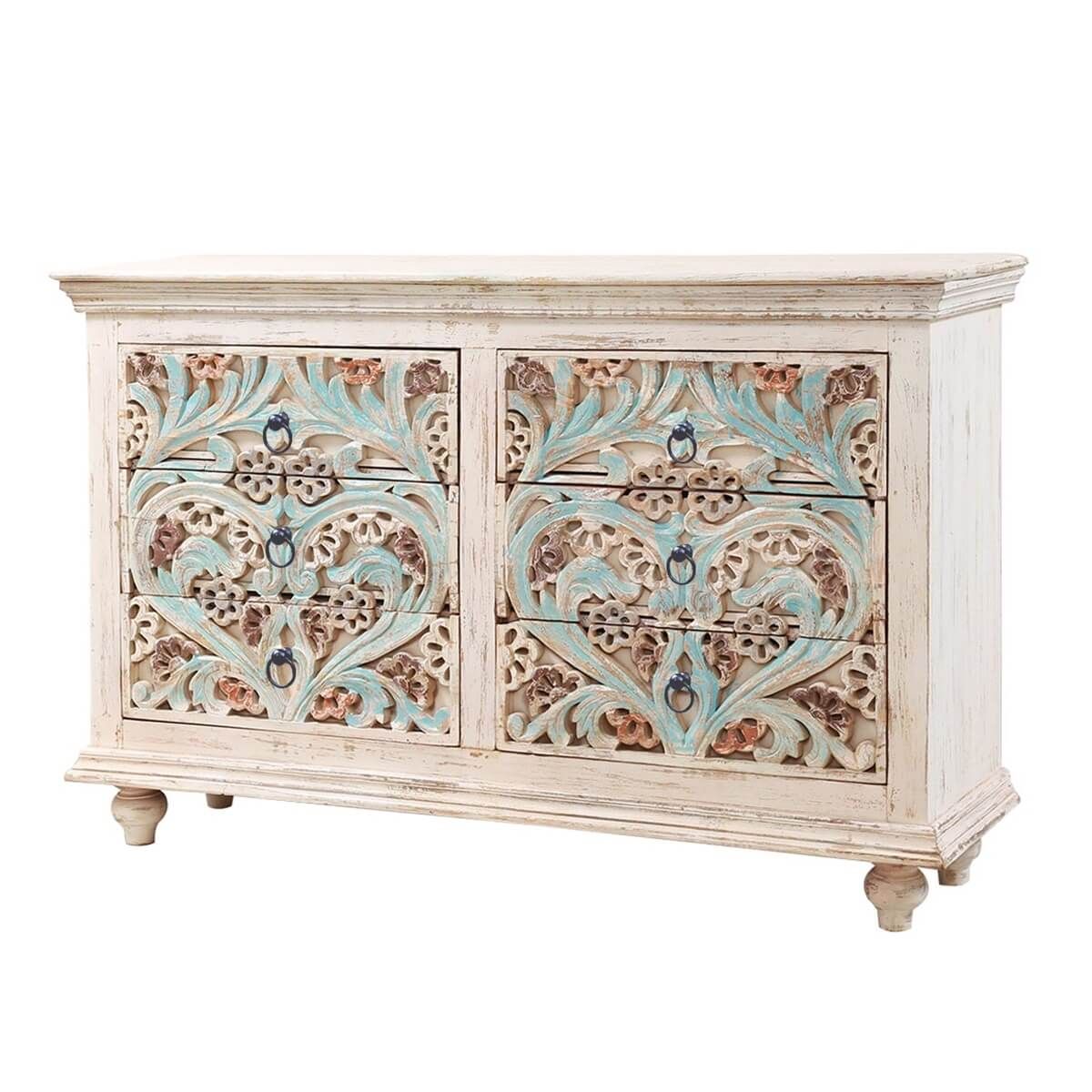 TANZA Hand - carved 6 Drawer Double Dresser – handcrafted solid wood furniture