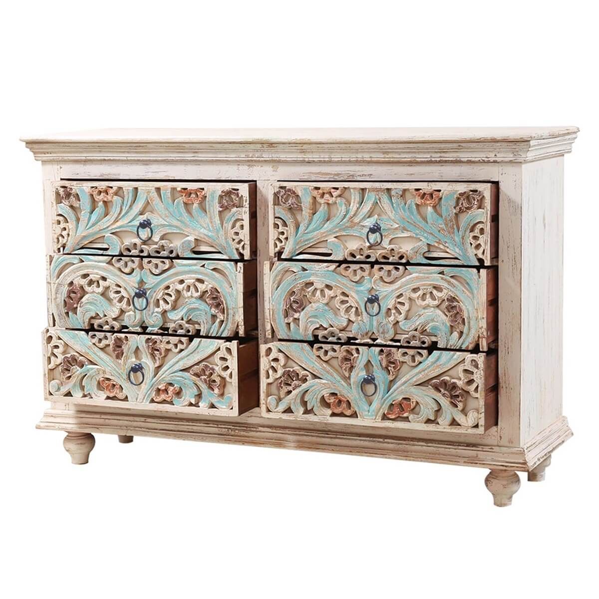 TANZA Hand - carved 6 Drawer Double Dresser – handcrafted solid wood furniture