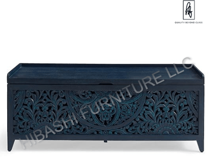 TARLAC Hand carved Storage Bench – handcrafted solid wood furniture