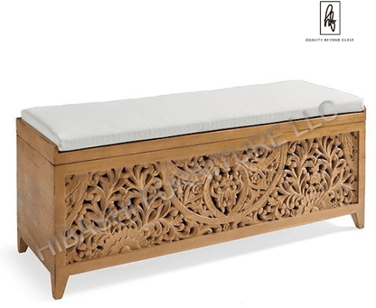 TARLAC Hand carved Storage Bench – handcrafted solid wood furniture