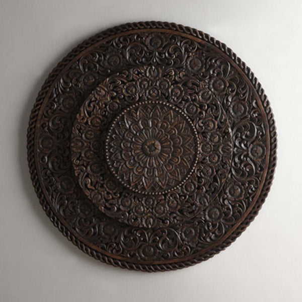 Mughal Style Carved Wood 3 Step Round BedHead/Wall Panel Brown