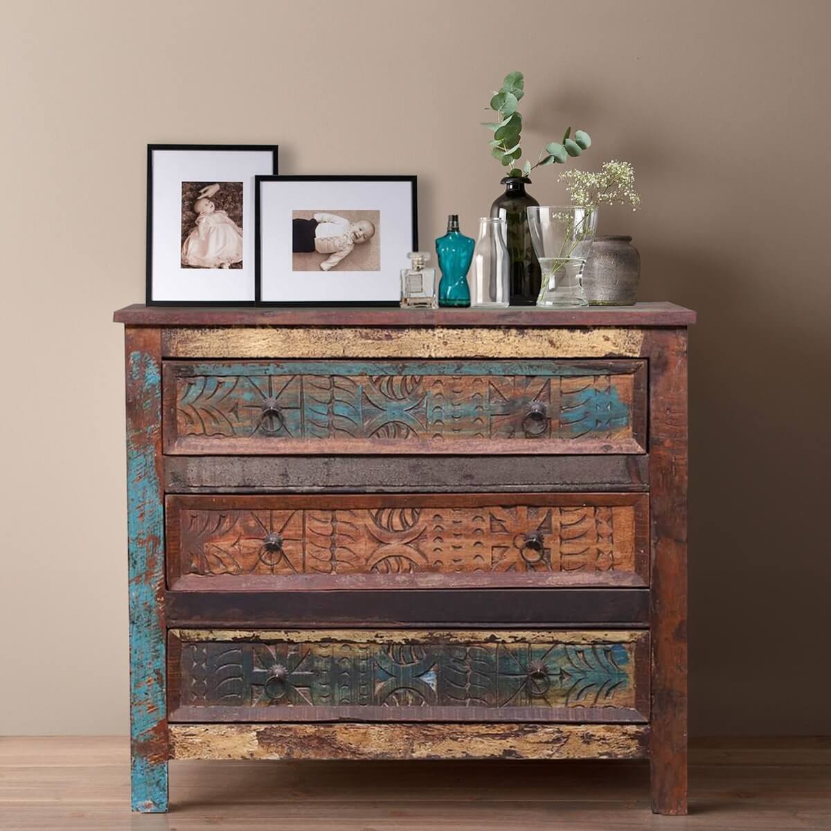 Tomales Hand Carved Solid Wood 3 Drawer Bedroom Dresser – handcrafted solid wood furniture