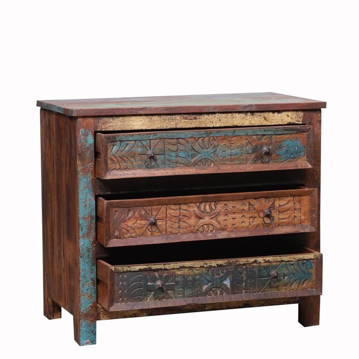 Tomales Hand Carved Solid Wood 3 Drawer Bedroom Dresser – handcrafted solid wood furniture