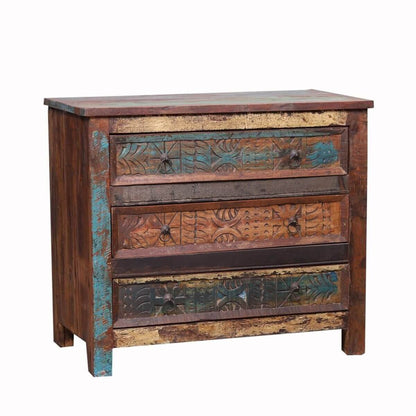 Tomales Hand Carved Solid Wood 3 Drawer Bedroom Dresser