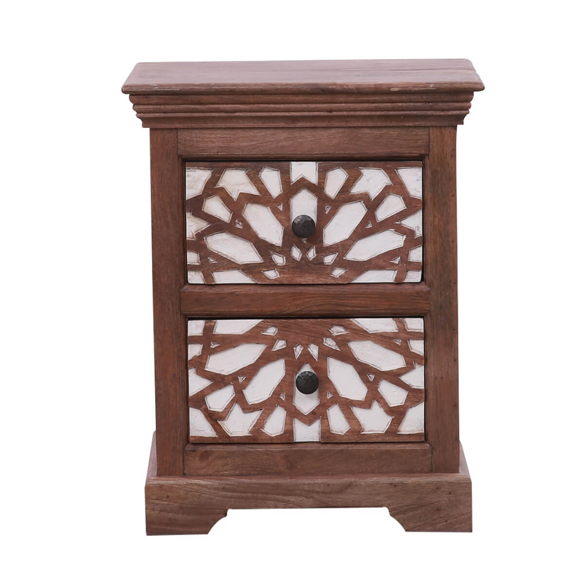 Traditional Mosaic Solid Wood Two Drawer Bedside Table – handcrafted solid wood furniture