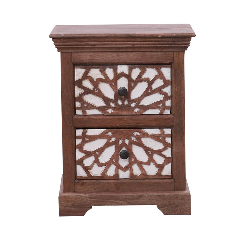 Traditional Mosaic Solid Wood Two Drawer Bedside Table