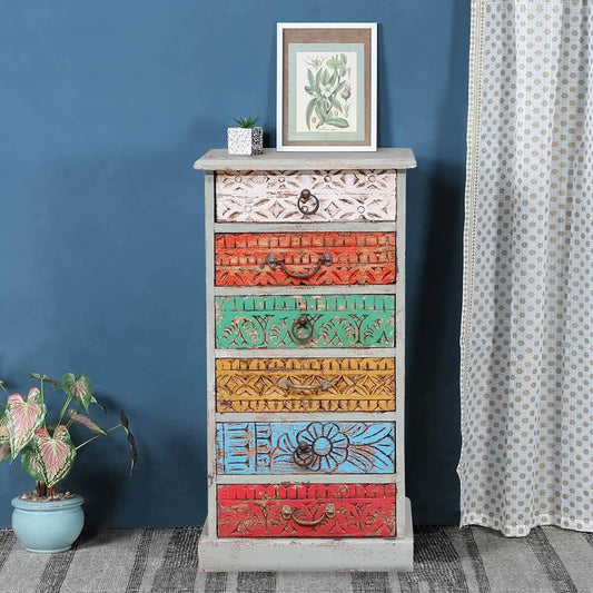 Unioplois Distressed Reclaimed Wood 6 Drawer Side Table