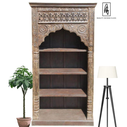 VENOVA Vintage Rustic Solid Mango Wood Hand Carved Bookshelf – handcrafted solid wood furniture