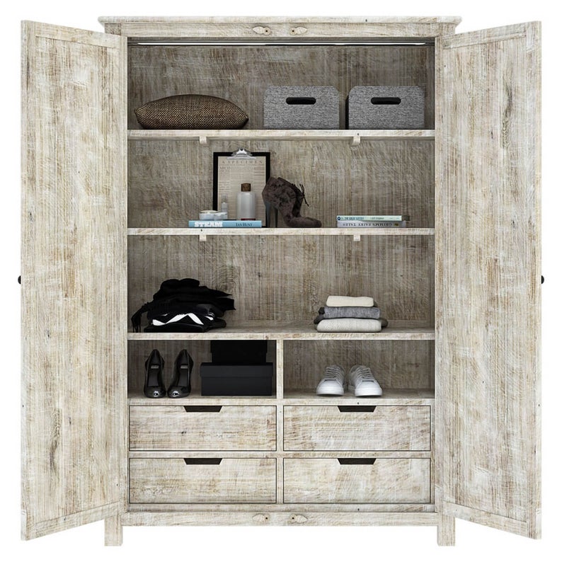 Vintage Carved Wooden Wardrobe/Cabinet/Armoire – handcrafted solid wood furniture