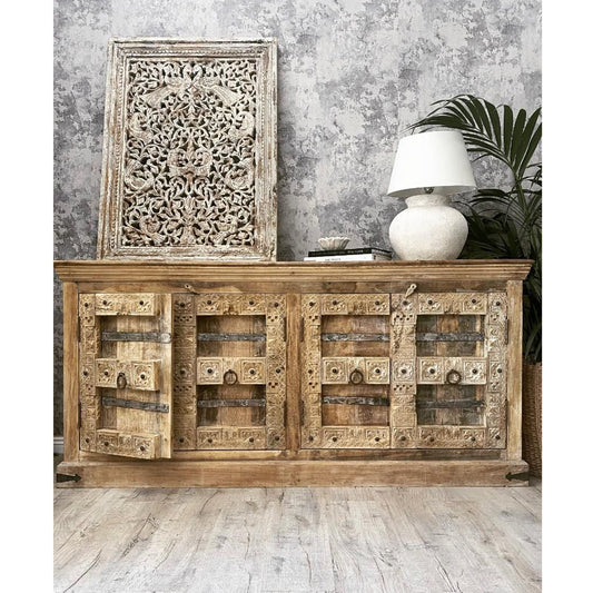 VINTE Solid Mango Wood Hand Carved Cabinet – handcrafted solid wood furniture