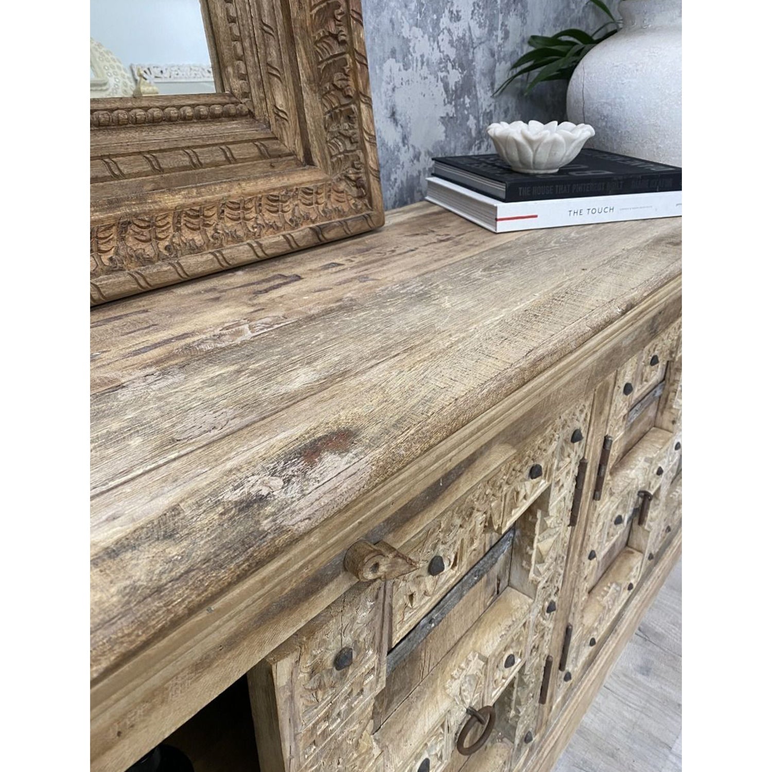 VINTE Solid Mango Wood Hand Carved Cabinet – handcrafted solid wood furniture